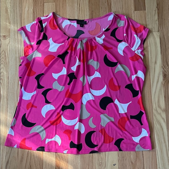 Worthington Tops - Worthington Top Womens 3X Pink Abstract Geometric Print Blouse Short Sleeve